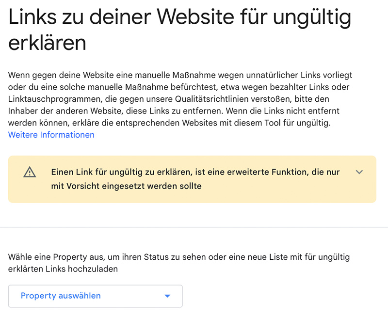 Google Search Console Spam Links für ungültig erklären